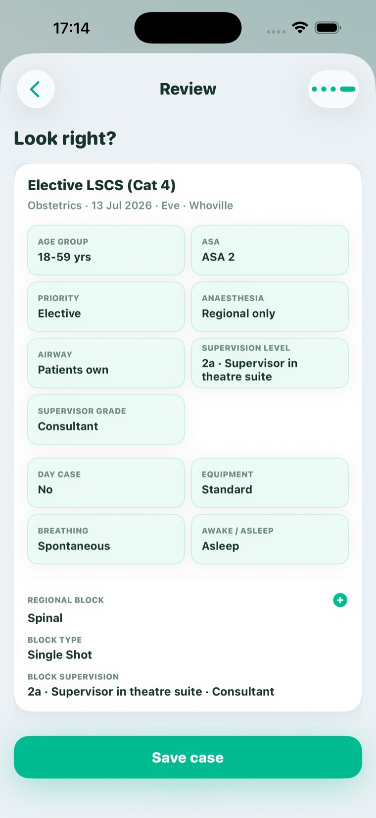 Anaesthetic case review in LogBook Anaes
