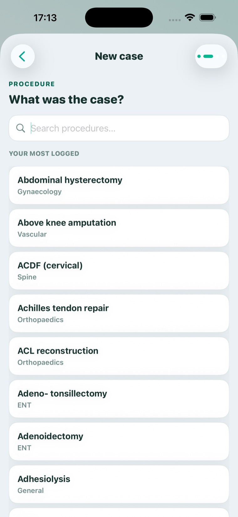 Procedure search in LogBook Anaes